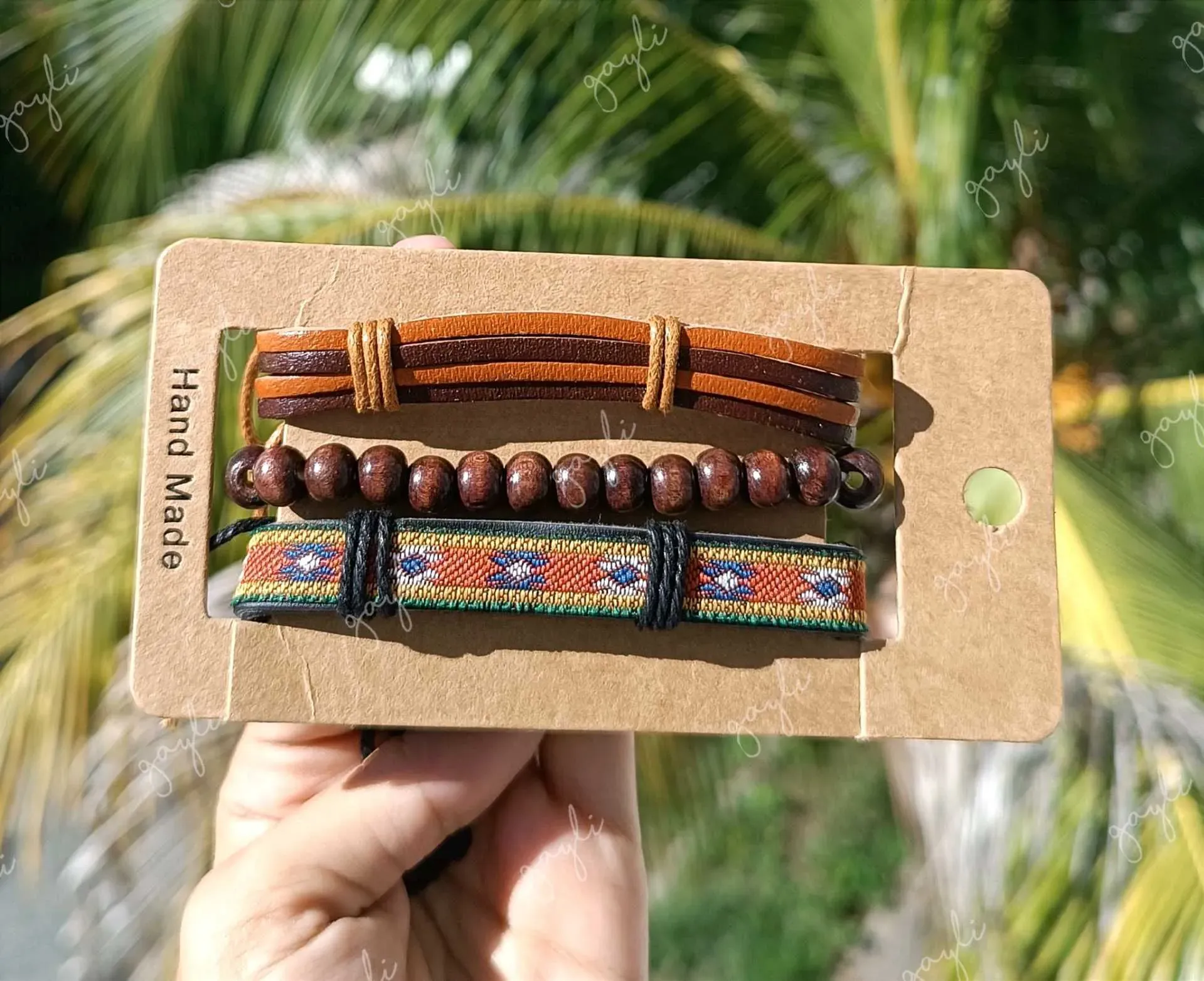 Set de 3 manillas café/ vinipiel